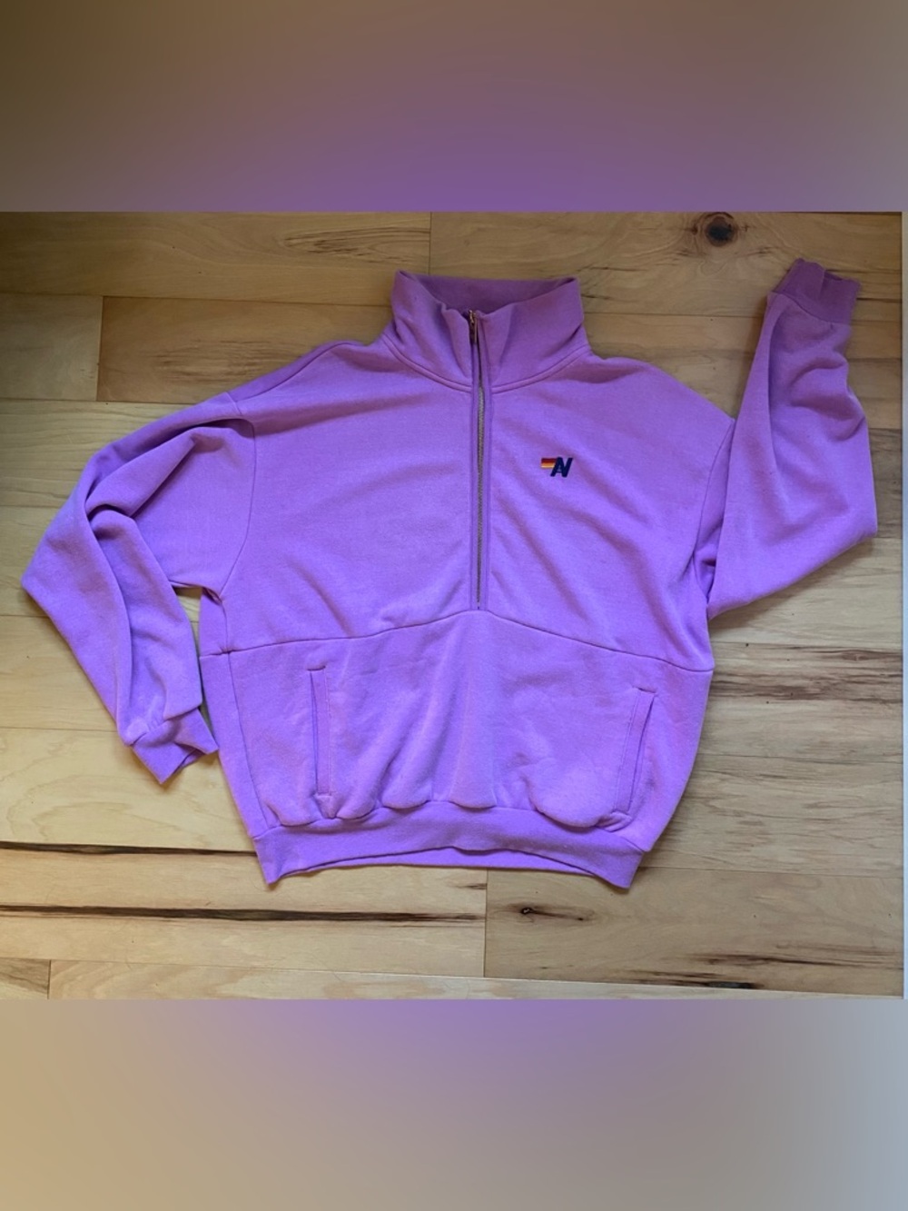 Aviator Nation Mountain Embroidery Half-Zip Sweatshirt in Neon Purple